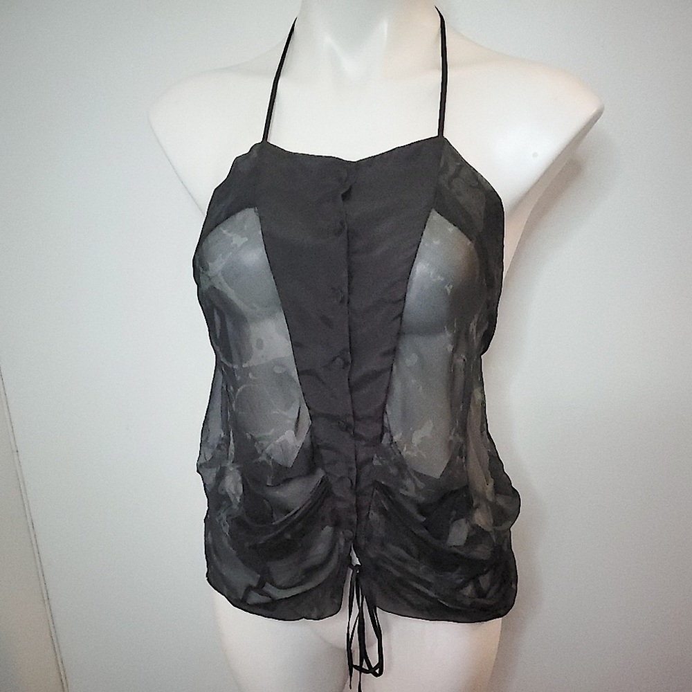 Sharon Wauchob Black Silk Button Down Sheer Top | Size M